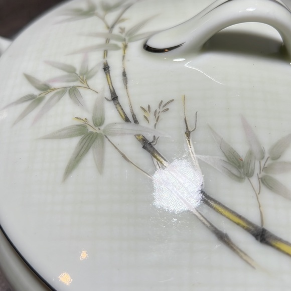 Vintage Seyei Fine China Porcelain Bamboo Garden Covered Serving Bowl Japan - Picture 3 of 9